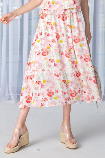 MW  睫毛蕾絲雪紡印花長裙