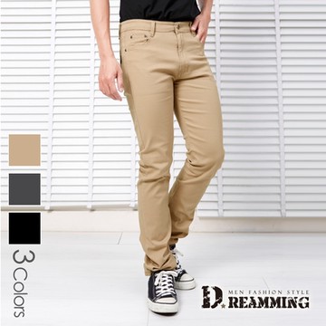 Dreamming 簡約素面伸縮小直筒休閒長褲-共三色