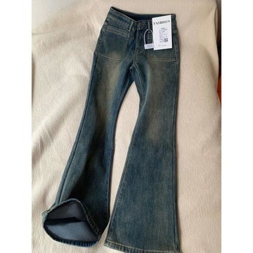 水泥灰微喇牛仔褲女春季2025年新款緊身顯瘦馬蹄喇叭拖地褲長褲子