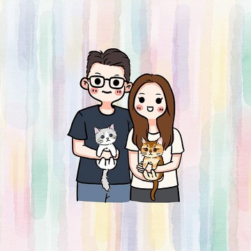 【客製似顏繪】人像 寵物 家庭 全家幅 毛孩 ⋯HG可愛風半身⋯