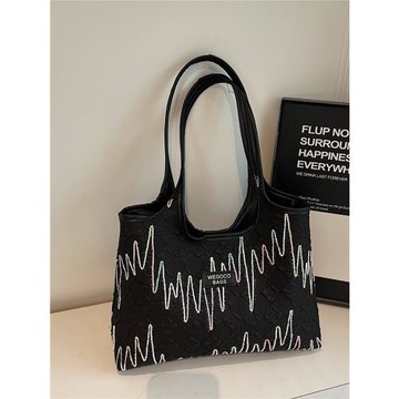 時尚休閑單肩包2025新款帆布包個性古風條紋彩色通勤大容量托特包