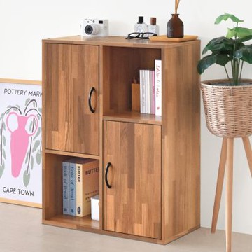 HOPMA家具 和風二門二格櫃 台灣製造 收納櫃 置物櫃 書櫃 櫃子-寬60 X深30 X高83 cm；門內深度26.8cm