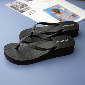 GECKOHOOD夏季人字拖女2025新款厚底外穿坡跟輕便防滑涼拖鞋黑色