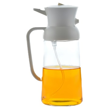 SUNORO 家用按壓噴倒兩用油壺/玻璃噴油瓶/氣炸鍋調味瓶/油醋瓶 米白色 550ml  1個