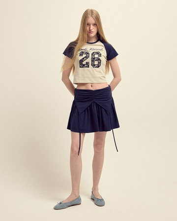 MARDI MERCREDI 印花短TEE 米色 蕾絲拼接 海軍藍色 短版 CROPPED TSHIRT RAGLAN NO.26 LACE