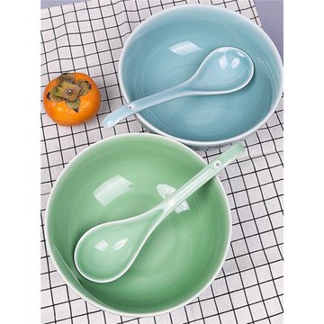 唐宮青瓷 大湯碗 創意陶瓷面碗加厚 酒店家用餐具 福祿（鹿）湯碗
