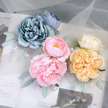 漢服絹花發飾花朵發夾女古風邊夾兒童頭飾頭花發卡簪花古裝配飾