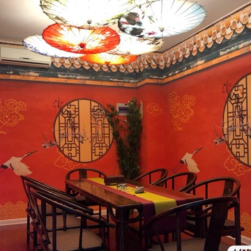 中國風壁紙3D古裝修酒樓火鍋飯店裝飾國潮劇本殺中式房故宮紅墻紙