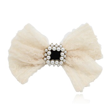 粉色蕾絲珍珠蝴蝶結發夾女夏季仙氣后腦勺發卡年新款頭飾頭花