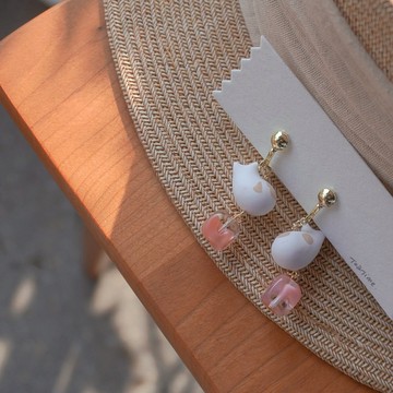 TeaTime  她的奶茶斑紋貓咪 桃子水果糖氣氛  耳環耳夾