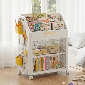 【AOTTO】洞洞板兒童雙層附輪書本收納架