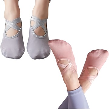 nicofun 愛定做 芭蕾舞鞋防滑瑜伽短襪 女襪 (2雙入) 22~24.5cm  粉紅色 + 淺灰色