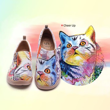 uin西班牙原創設計 女鞋 帆布鞋 懶人鞋 彩虹貓咪彩繪休閒鞋W0101055