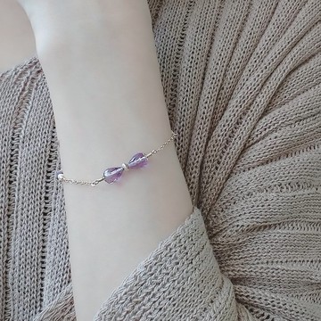 清透淺紫晶 俏皮蝴蝶結 14Kgf 包金 可調整手鍊