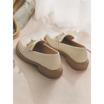 羊皮版~白色英倫風小皮鞋女樂福鞋女2025春秋季新款一腳蹬單鞋女