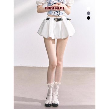 Aomalm少也眼"女團報道"%法式辣妹半身裙女夏季a字花苞裙白色短裙