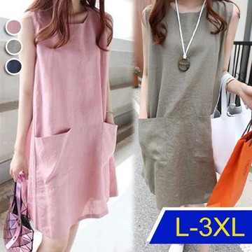 【韓國K.W.】韓國亞麻呼喚愛情背心洋裝(棉麻/絲麻/印花/小香風)