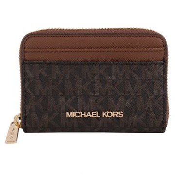 MICHAEL KORS  金字防刮皮革卡片夾包(深咖X駝)
