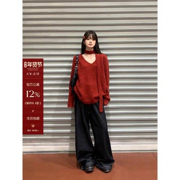 宋正恩黑色直筒牛仔褲女冬季寬松美式高街小個子慵懶闊腿拖地褲