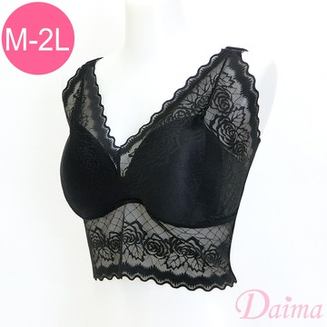 內衣 Bra小可愛無縫美背蕾絲內衣(M-XXL)_黑色#5037