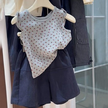 【臺灣出貨】夏季韓系女童碎花背心2026新款兒童洋氣森系可愛娃娃衫休閒闊腿褲套裝