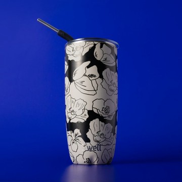 美國 S'well Tumbler不鏽鋼吸管滑蓋保溫杯(墨韻花影700ml)