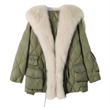 200斤外貿特大碼女裝速賣通亞馬遜歐美風仿狐貍毛領加厚皮草棉服