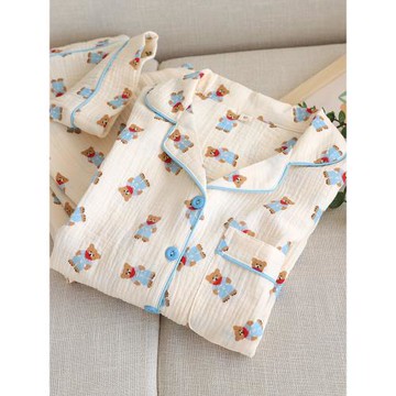 韓版卡通睡衣女2025新款純棉雙層紗布春夏可愛學生休閑長袖家居服