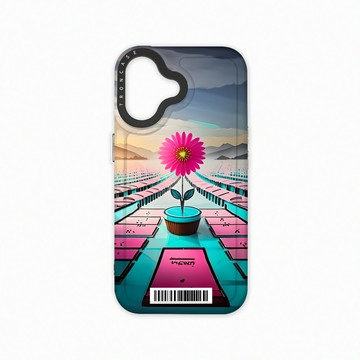 iPhone 16  殼 TRON IPhone 16 桃藍色花朵系列  載具 太空殼 透黑款 手機殼