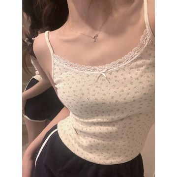 🔥熱賣款🔥甜辣妹白色拼接蕾絲邊吊帶背心女夏季新款修身性感外穿上衣潮