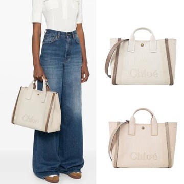 CHLOE Carry 刺繡LOGO帆布托特包(任選)