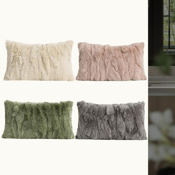 『百貨屋二號』現代簡約客廳沙發抱枕獺兔毛腰枕擼貓感靠墊腰靠包米色綠色靠枕套