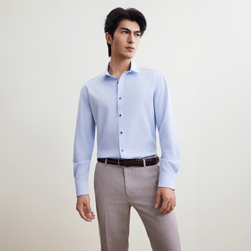 免熨防皺多面彈性吸濕排汗速乾單色紗長袖上班襯衫/青綠色 | 5612321264