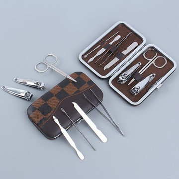 居家寶盒7件組皮盒 不鏽鋼美甲組 便攜指甲刀 指甲剪銼刀耳扒修容組 居家外出旅遊攜帶方便