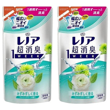 Lenor 蘭諾 日本原裝進口 1WEEK 超強除臭衣物柔軟精補充包 綠色清香  380ml  2包