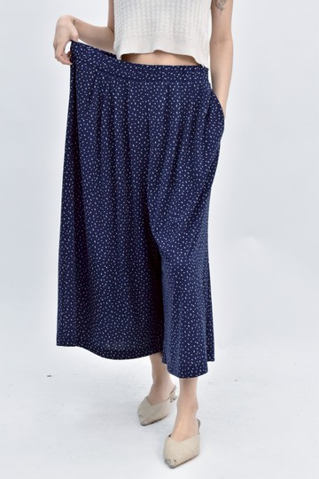 (3XL) uniqlo高腰質感鬆緊腰點點藍色長褲