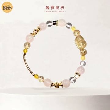 蜂夢飾界ꕤ〃 ☼靈境裡的曦光願✧〃檸檬晶貔貅／金髮晶／白瑪瑙／白水晶／黃瑪瑙／助財運／清新內斂／一圖一拍／彈性手珠