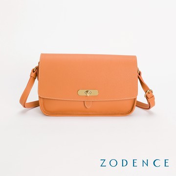 ZODENCE RENEE進口真皮水滴釦長型斜背包 橘