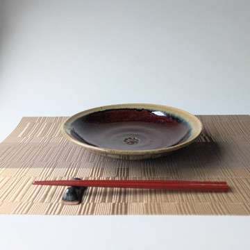 栗色中盤 家用咖啡館 手作 民藝 窯元【日式陶器 茶色 白色】
