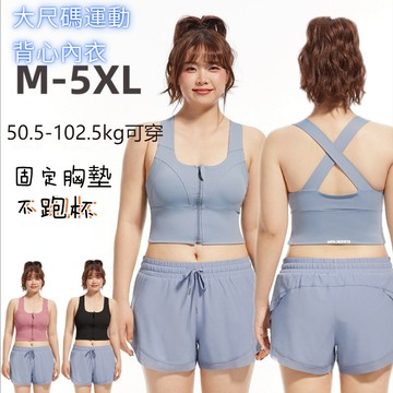 運動背心 健身背心 5XL 運動內衣大尺碼 背心內衣 瑜伽內衣 可拆胸墊 高強度運動內衣 前拉鍊運動內衣 運動型內衣