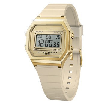 Ice Watch ICE DIGIT RETRO系列 復古金框矽膠電子錶 32mm-米杏色