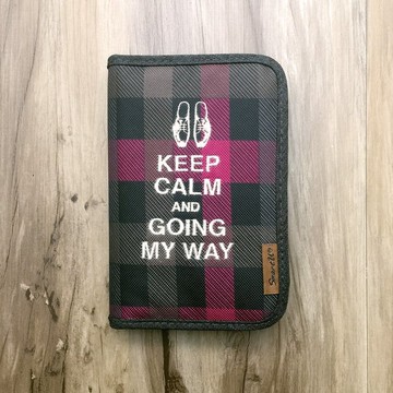 英倫風桃棕格護照夾