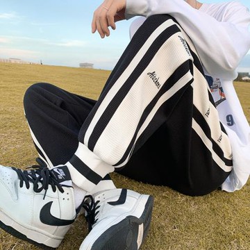 運動褲男秋季新束腳休閑長褲日系cityboy褲子潮牌寬松華夫格衛褲