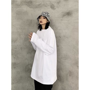 京壹 秋冬純色純棉長袖T恤oversize寬松ins男女百搭高街打底衫tee