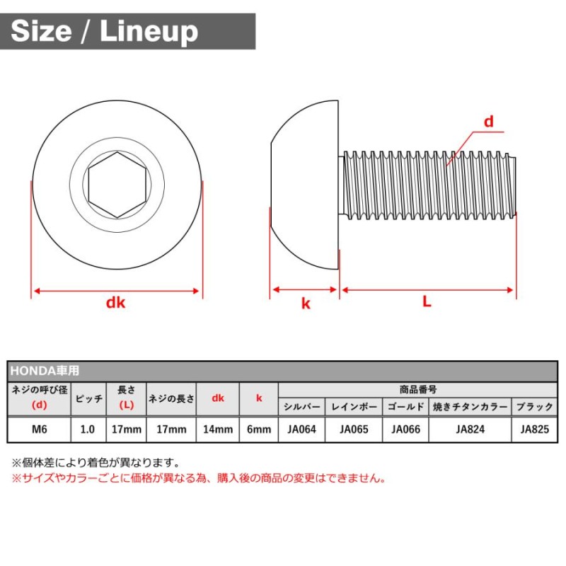 64チタン ブレーキディスク ローター ボルト M6×17mm P1.0 ホンダ車用 HONDA ブラック JA825 | LINEショッピング