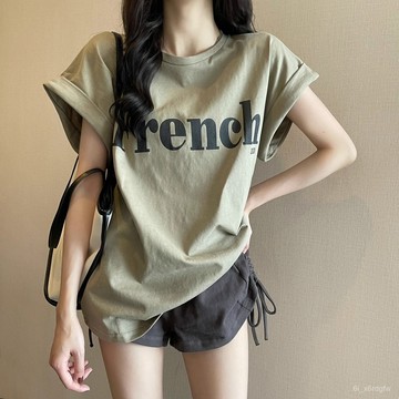 寬鬆上衣女 夏季女裝 顯瘦甜酷短袖 T恤女 字母印花T恤 短袖女 時尚圓領上衣