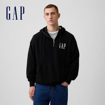 【GAP】VintageSoft寬版半拉鍊Gap Logo帽T-黑色(907611)