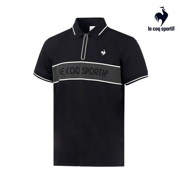 【LE COQ SPORTIF 法國公雞】男款黑色運動TRAINING短袖POLO衫LWT21641