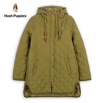 Hush Puppies 外套 女裝菱格紋鋪棉長版連帽外套