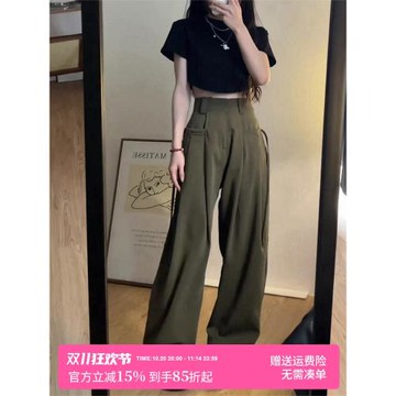 辣妹黑色短款短袖t恤上衣女夏季2025新款美式高腰闊腿褲顯瘦長褲